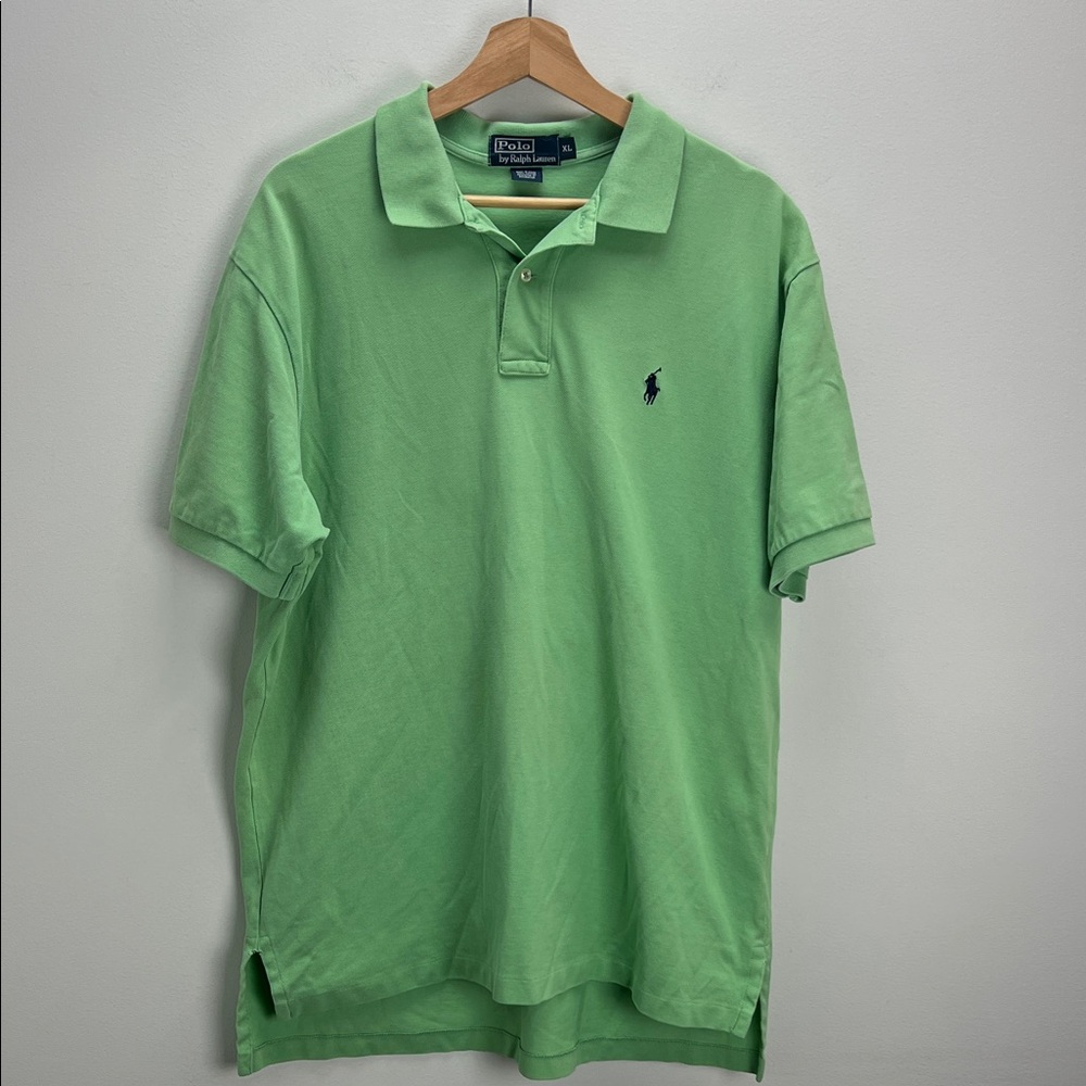 Vintage Polo Ralph Lauren Collared Shirt Lime Green Blue Pony Retro Prep Mens XL